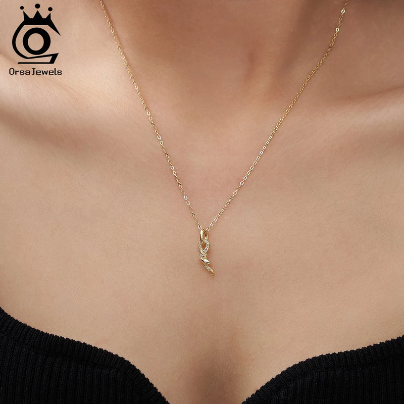 925 Sterling Silver Snake Pendant with Zircon Necklace for Her