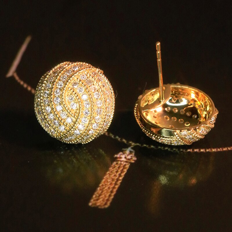 18K Yellow Gold Natural Diamond Ball Earrings for Women