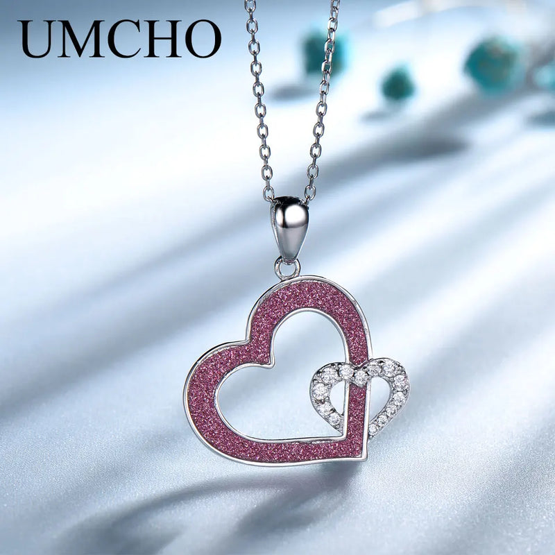 Silver Double Heart Pendant Necklace for Woman