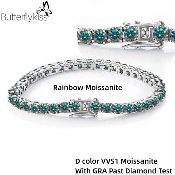 S925 Silver & Rose Gold Plated 5/6.5mm Rainbow Moissanite Tennis Bracelet for Women