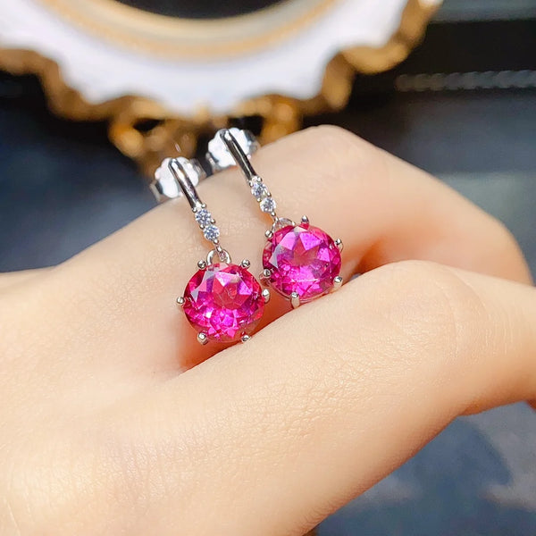 Sterling Silver Pink Topaz Earrings for Women