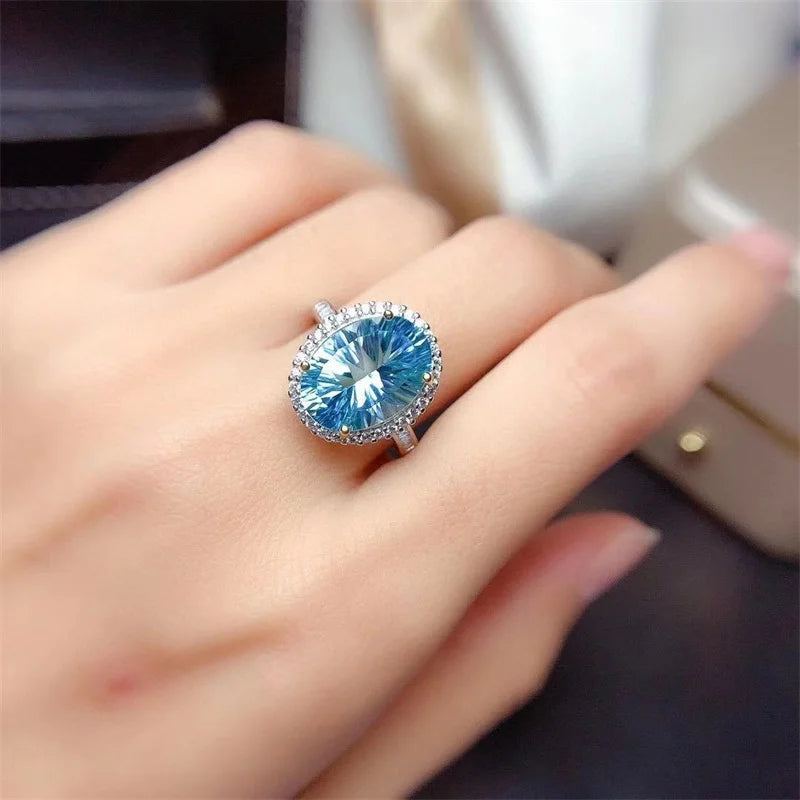 S925 Silver Sky Blue Topaz Wedding Ring