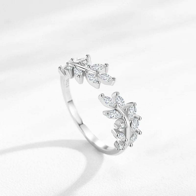 Sterling Silver Leaf Fashion Ring with CZ for Women