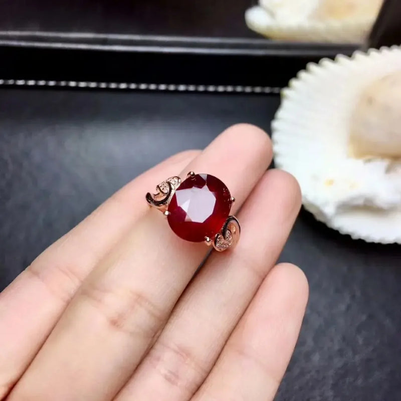 925 Sterling Silver Pigeon Blood Ruby Heart Ring for Women