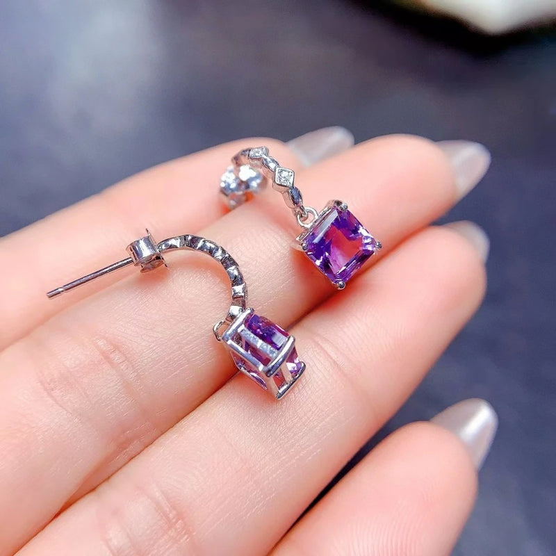 925 Sterling Silver Natural Amethyst Jewelry Set for Women