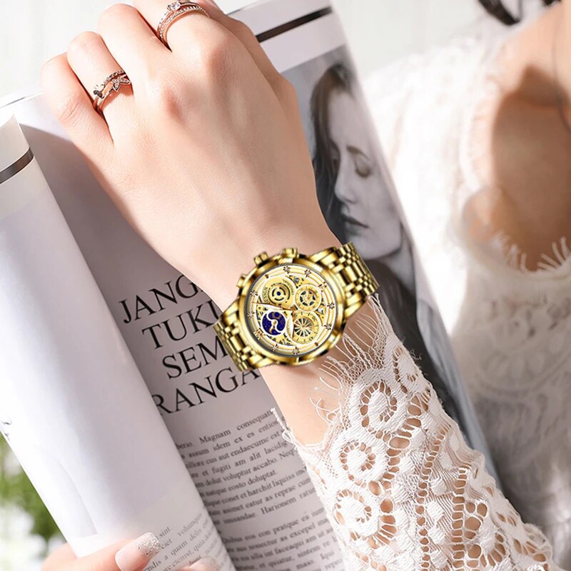 Rose Gold Stainless Steel Waterproof Wristwatch for Women