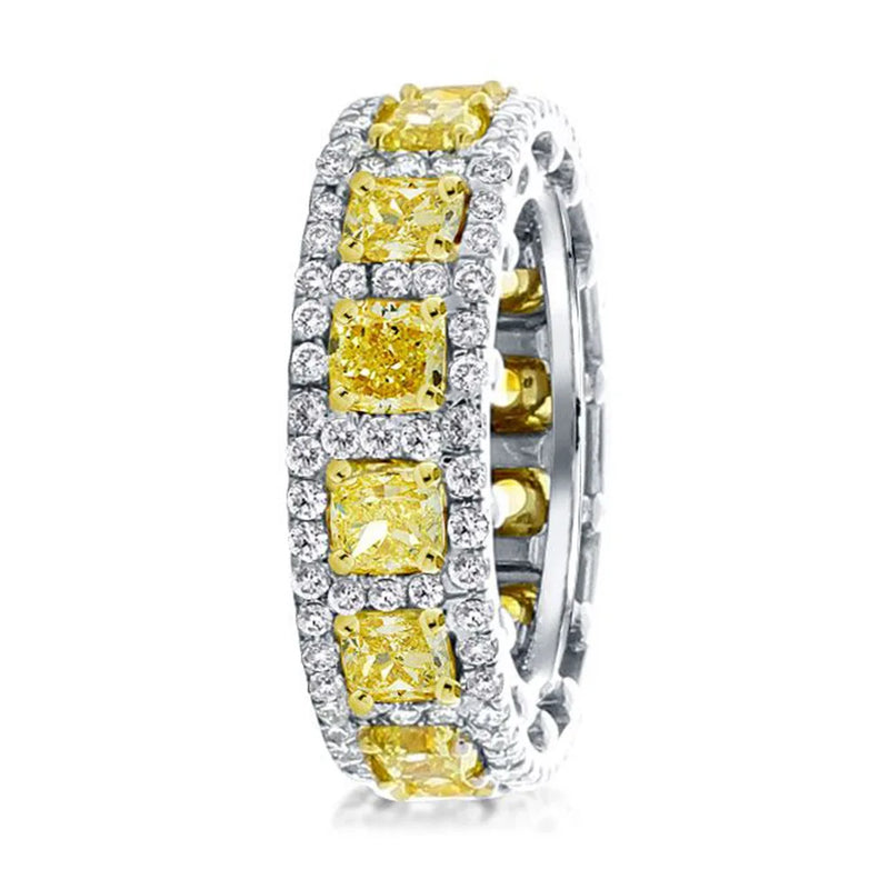 Sterling Silver Cushion Cut Fancy Yellow Sapphire and Moissanite Diamond Ring for Women