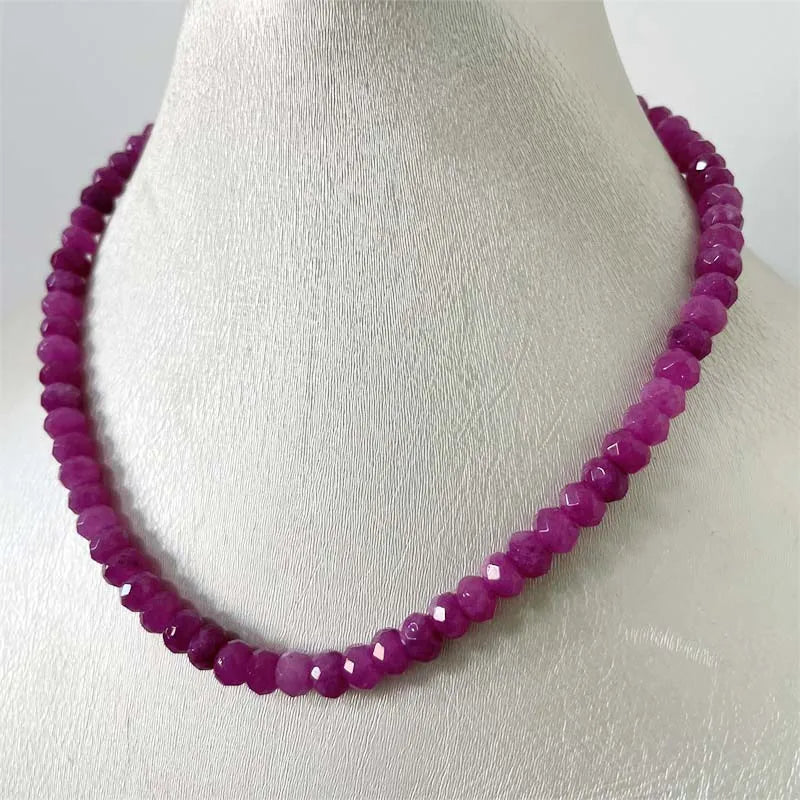 Sterling Silver Rubellite & Jade Necklace - 5 ct, Brazil 8mm  Beautiful for Women