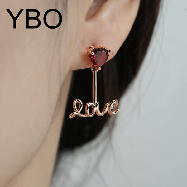 925 Sterling Silver Red Garnet Love Letter Drop Earrings for Women