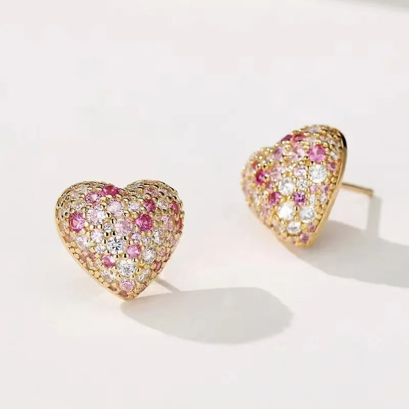 925 Sterling Silver High Carbon Diamonds Gemstone Heart Ear Studs