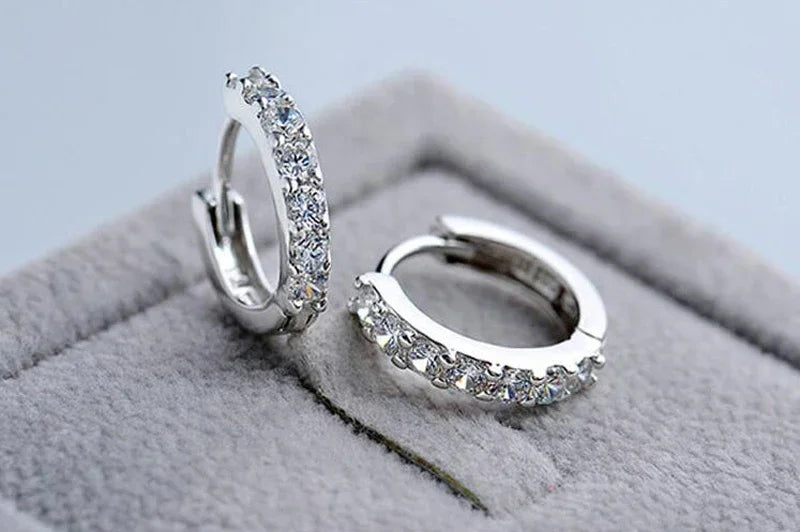 925 Sterling Silver 10mm Zircon Circle Hoop Earrings for Women