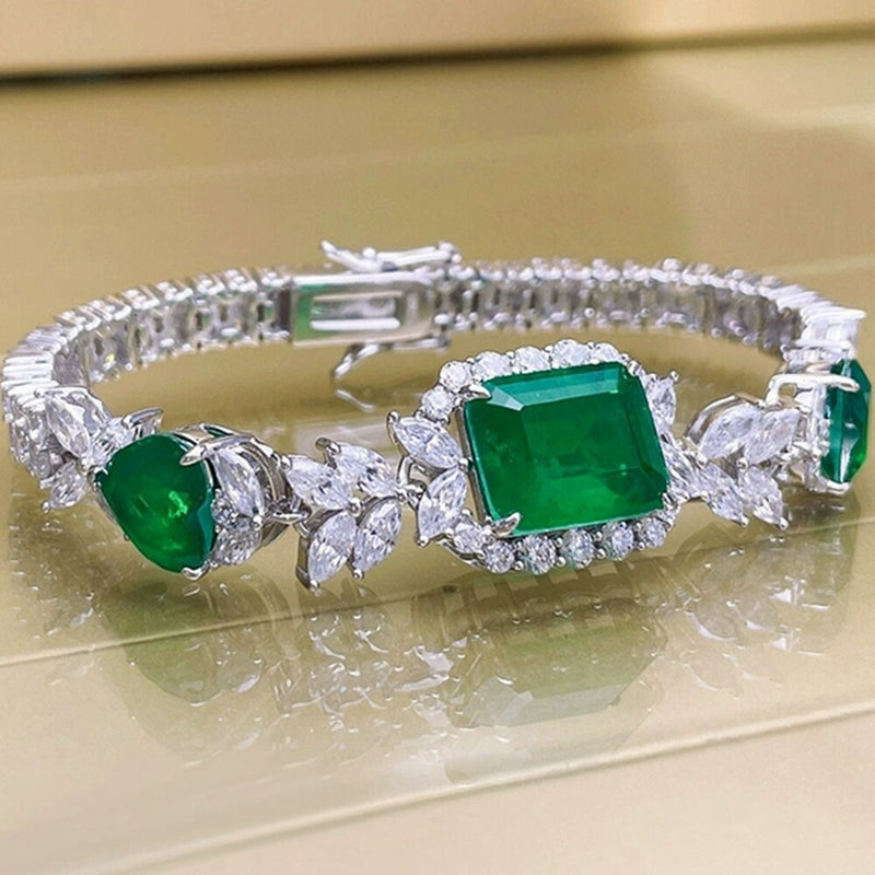 Sterling Silver Lab Emerald Tennis Bracelet for Women