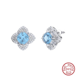 925 Sterling Silver Aquamarine CZ Stud Earrings for Women