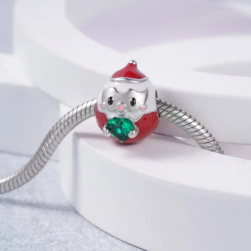 925 Sterling Silver Christmas Red Enamel Apple Pendant Charm for Women