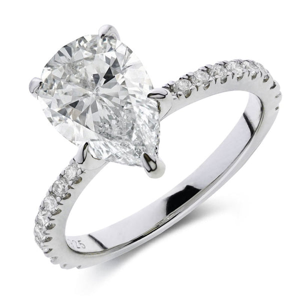 Sterling Silver Pear-Shaped Moissanite Engagement Ring - 2 Carat.