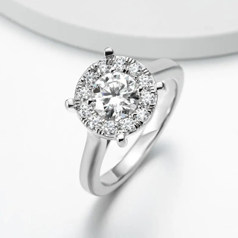 925 Silver 1.5ct Moissanite Halo Engagement Ring for Women