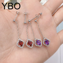 Sterling Silver Garnet Amethyst CZ Clover Earrings for Women