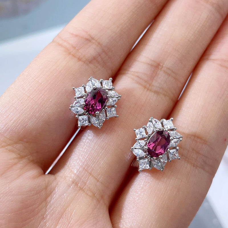 Sterling Silver Pyrope Zircon Jewelry Set for Women