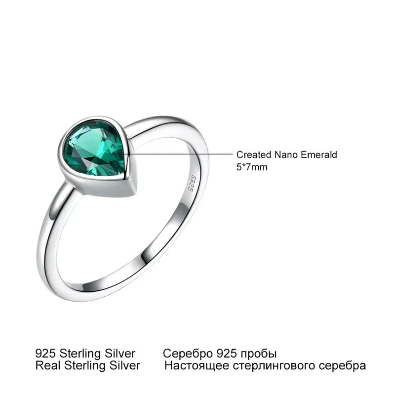 Silver 925 Emerald Bezel Ring for Women