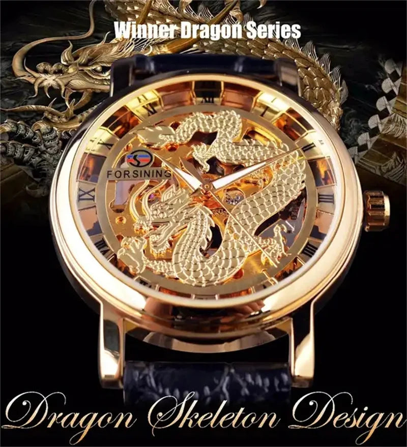 Stainless Steel Dragon Skeleton Mechanical Watch for Men