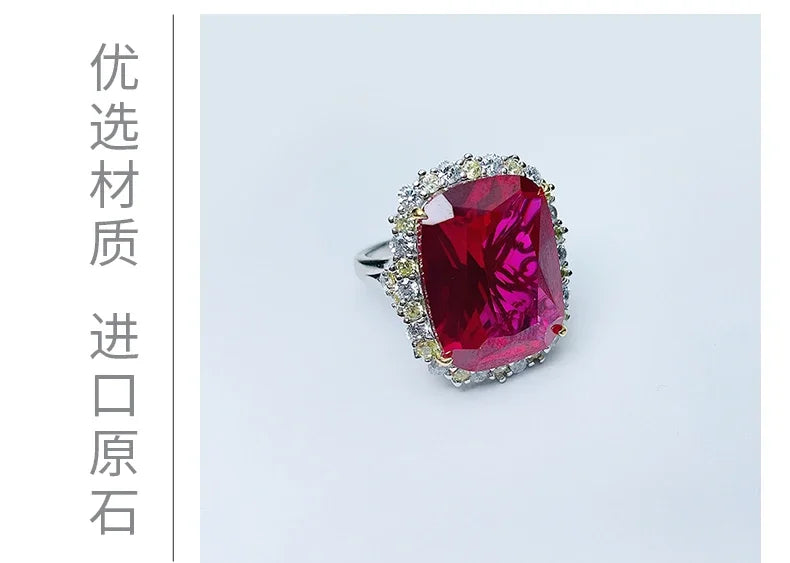 925 Sterling Silver Pigeon Blood Red Corundum Ring for Women