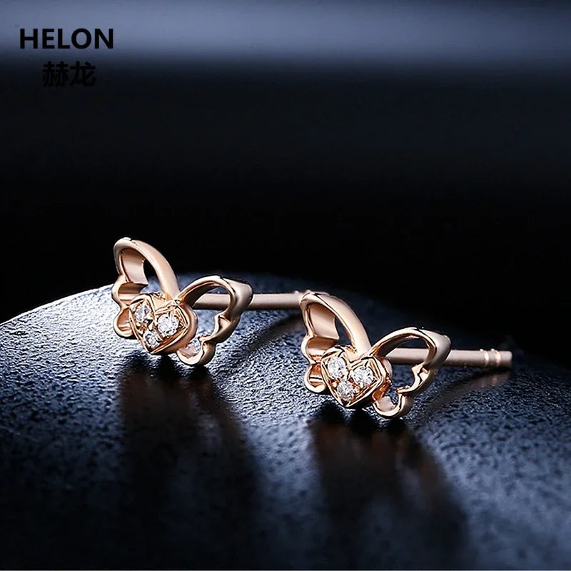 14K Rose Gold Natural Diamond Stud Earrings for Women