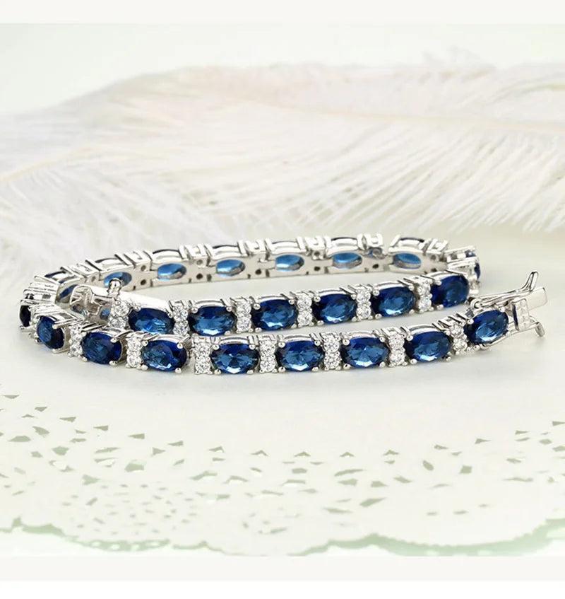 925 Silver Sparkling Sapphire Bracelet for Women