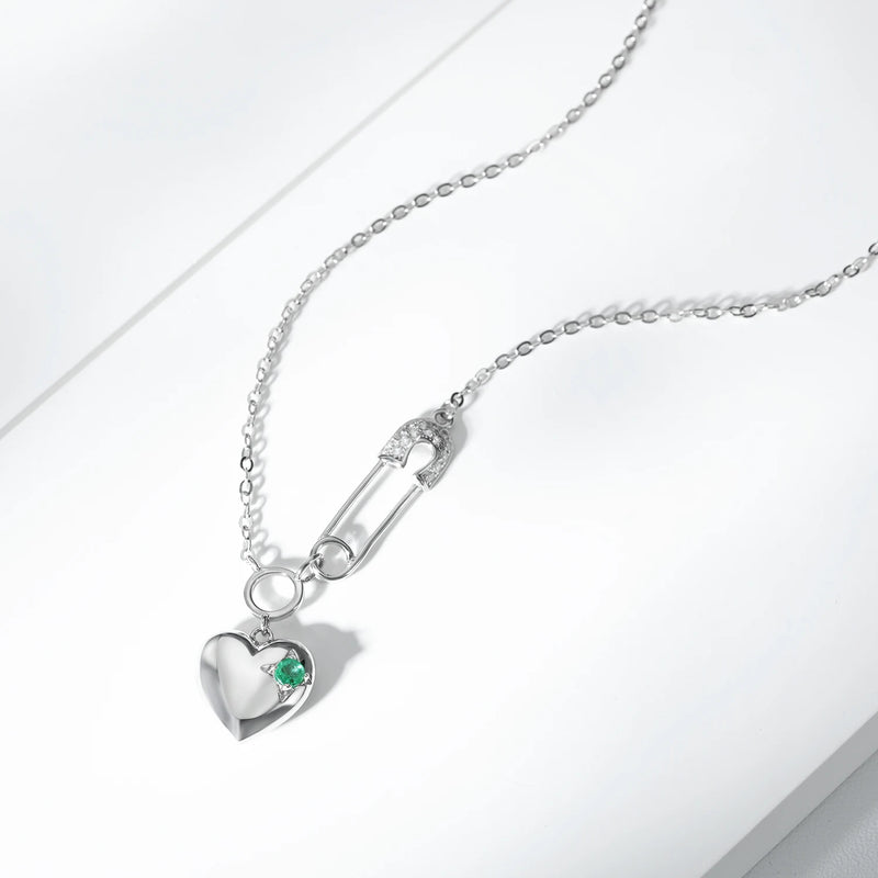 925 Sterling Silver Emerald Heart Pendant Necklace for Women