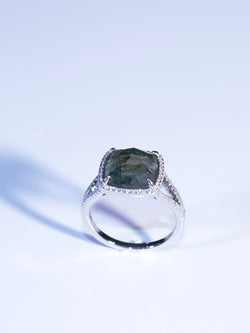 Sterling Silver Green Water Grass Diamond Ring for Woman