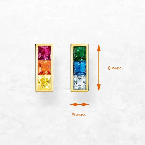 925 Sterling Silver Gold Plated Colorful Stone Stud Earrings for Women