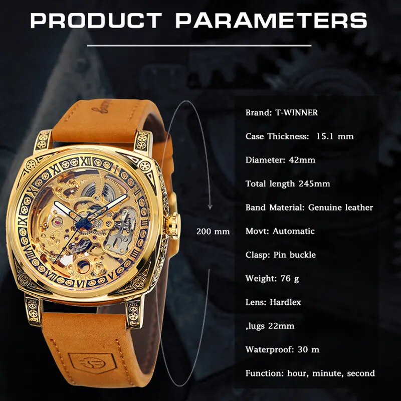 Stainless steel Leather Band Mechanical Watch for Men