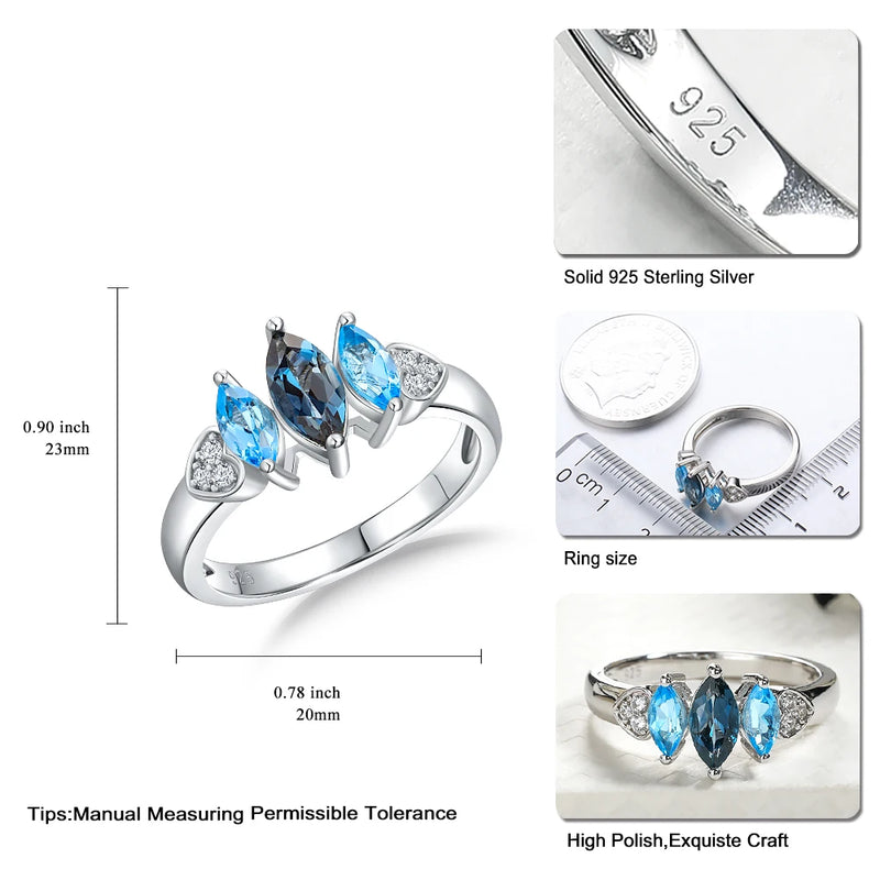 Sterling Silver 925 London Blue Topaz 1.30ct Ring for Women