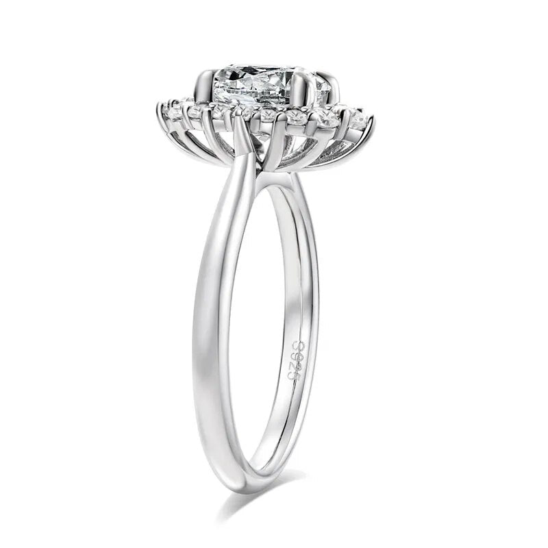 925 Sterling Silver 2ct Moissanite Round Cut Halo Engagement Ring for Women