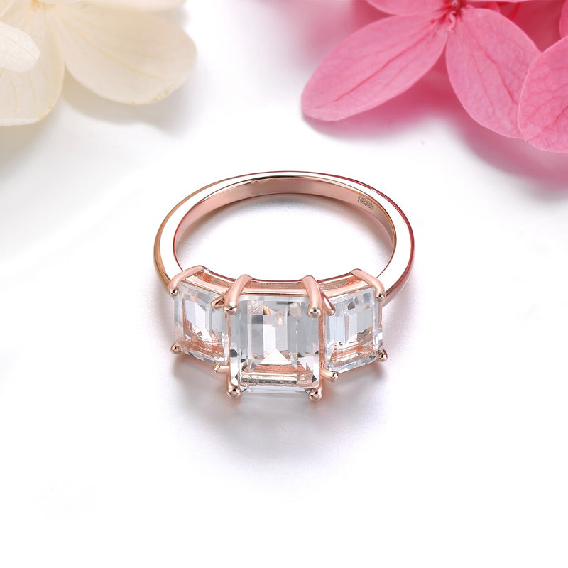 Sterling Silver 925 Rose Gold Plated White Topaz 4.50ct Ring for Women