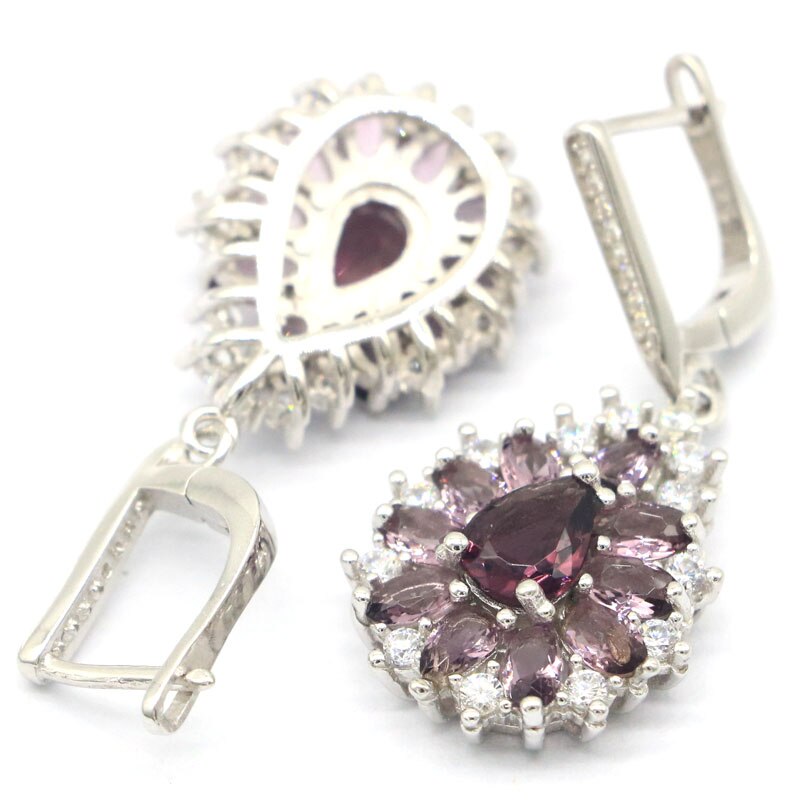 925 Sterling Silver Amethyst, Tourmaline, and CZ Earrings for Females