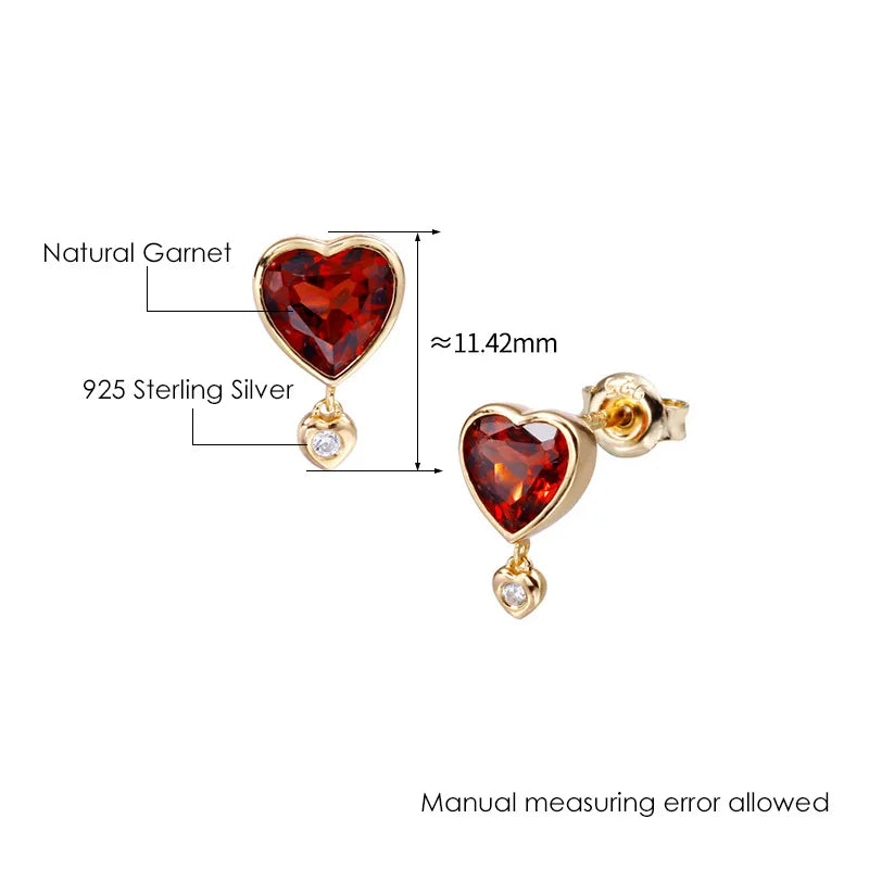 925 Sterling Silver Gold Plated Garnet Stud Earrings for Women