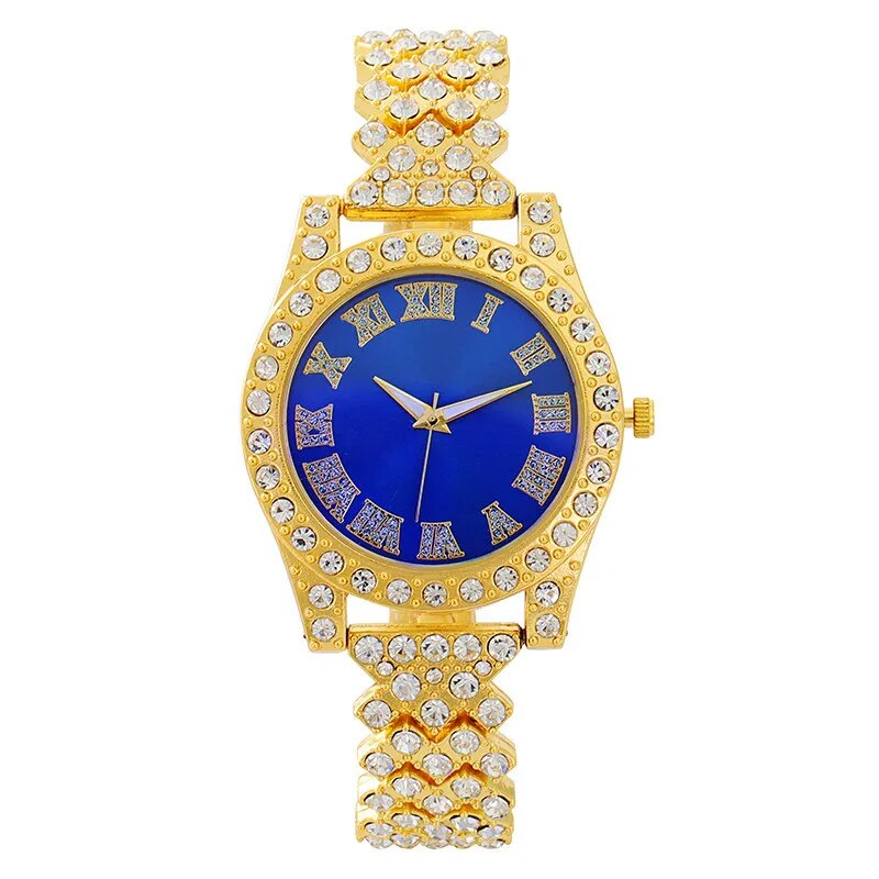 Stainless Steel Diamond Crystal Round Watch for Women