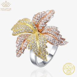 925 Sterling Silver Fancy Vivid White Sapphire Flower Ring for Women