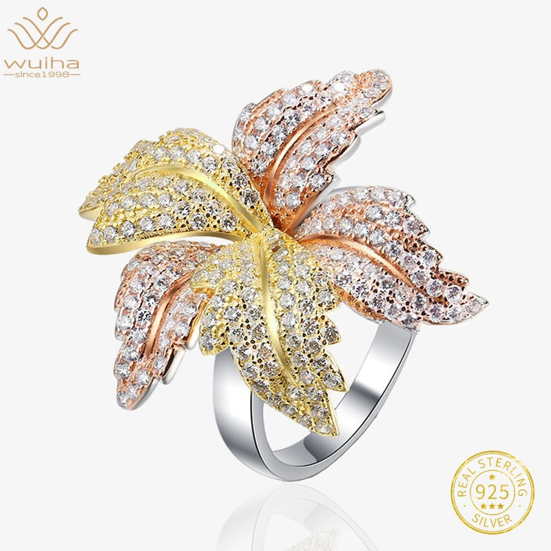 925 Sterling Silver Fancy Vivid White Sapphire Flower Ring for Women