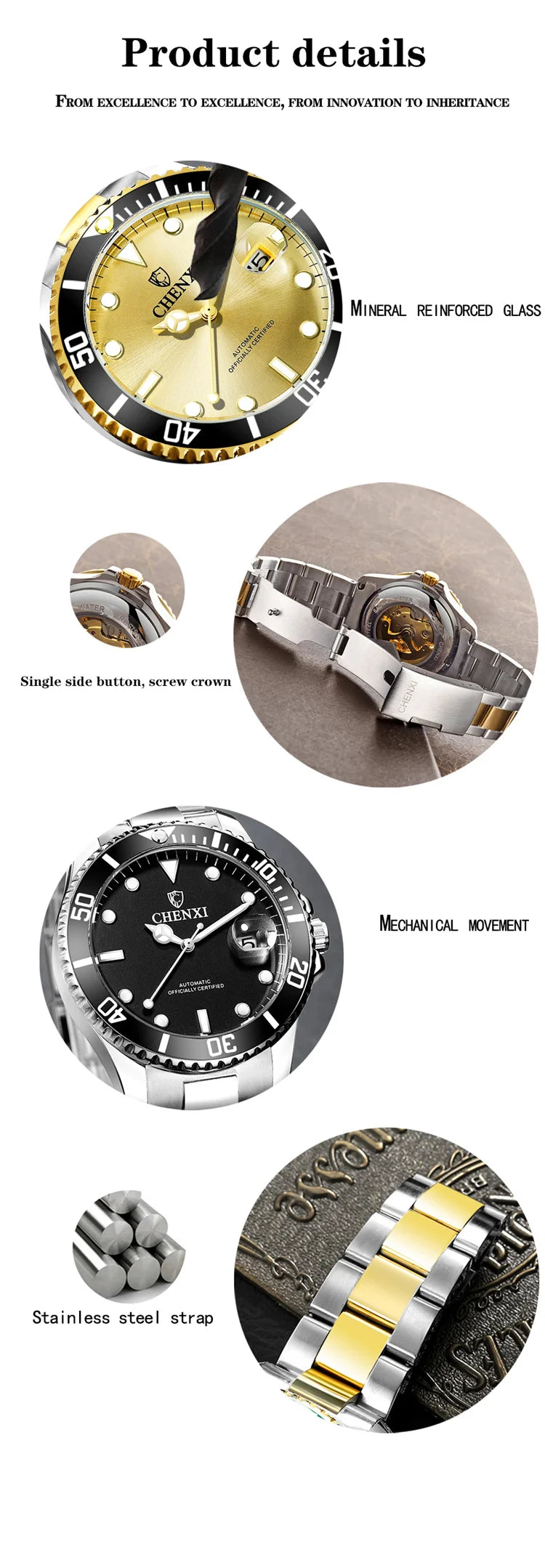 Steel Mechanical Table Watch for Unisex