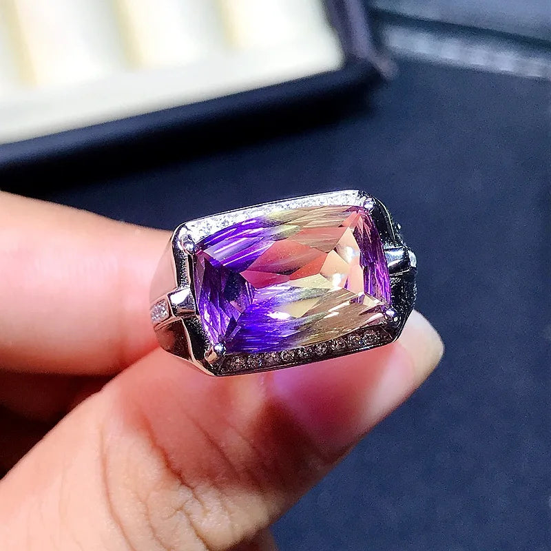 925 Sterling Silver Ametrine Gemstone Ring for Men