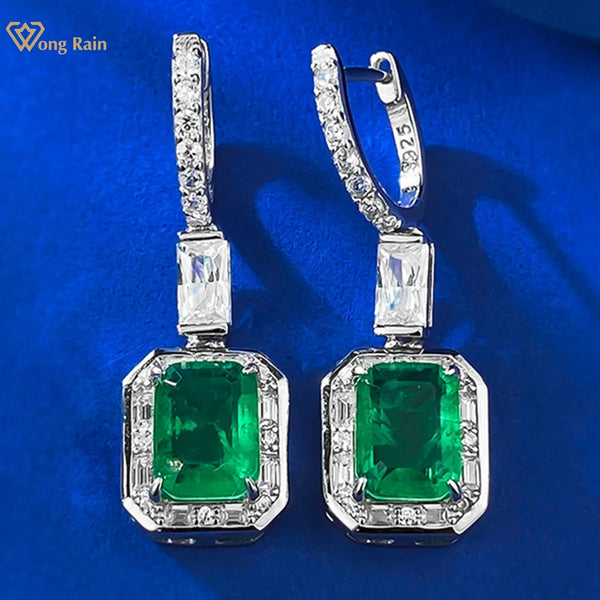 925 Sterling Silver Emerald & Diamond Drop Dangle Earrings for Women