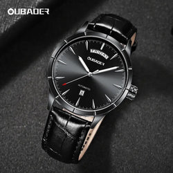 Stainless Steel Automatic Mechanical Watch with Leather Band, 30m Waterproof, for Men