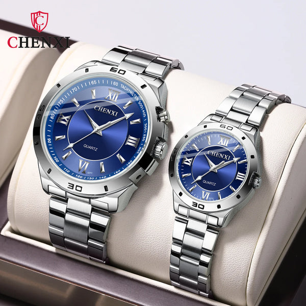 Steel Quartz Watch with Silvery Band for Couple.