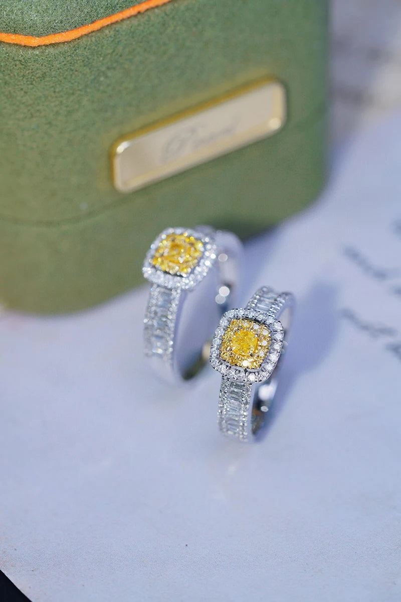 18K White Gold Natural Yellow Diamond Engagement Ring for Women