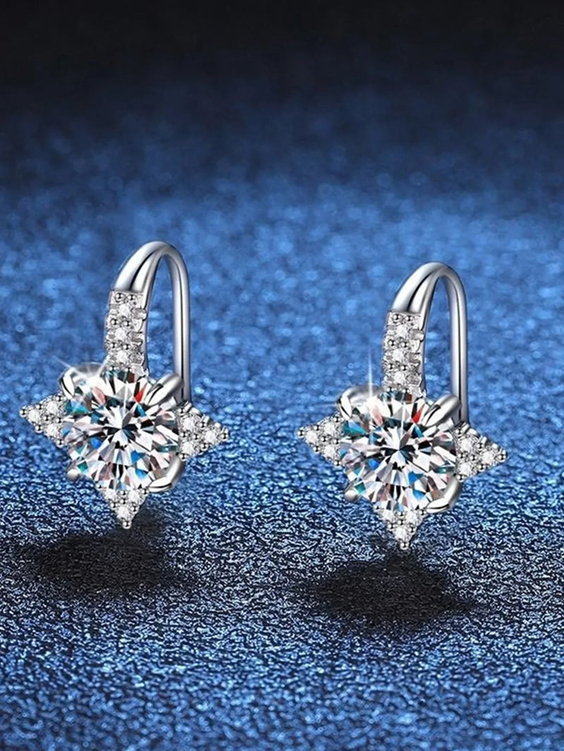 Sterling Silver Moissanite Four-Pointed Star Earrings for Women