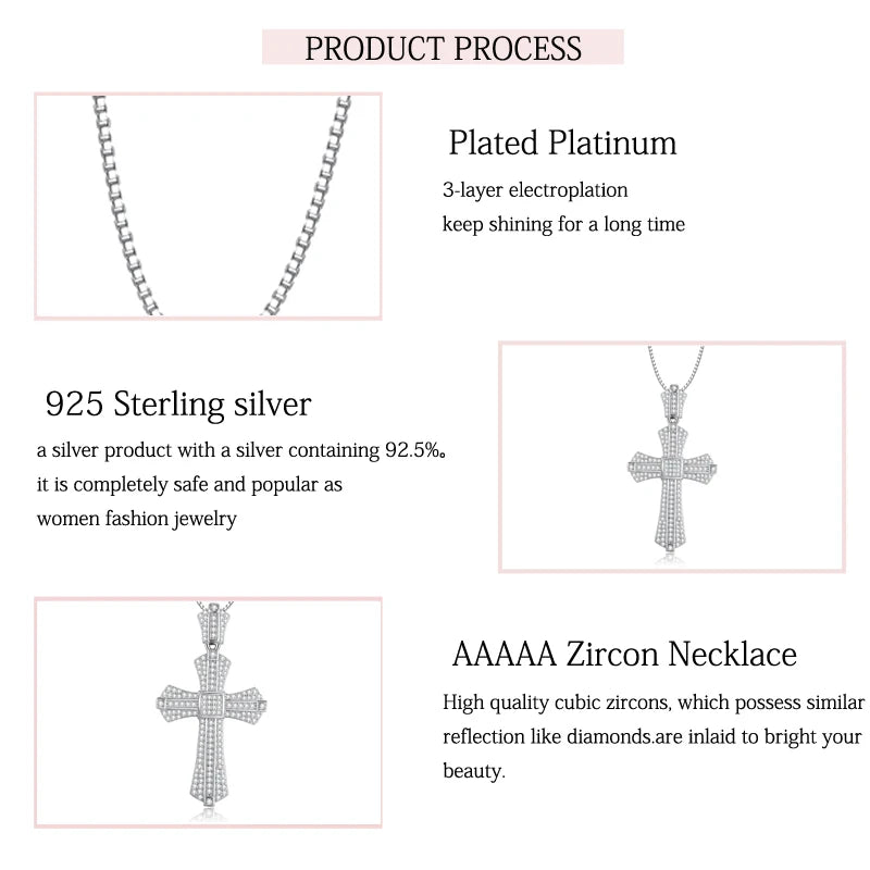 Sterling Silver Full Zircon Cross Pendant for Women