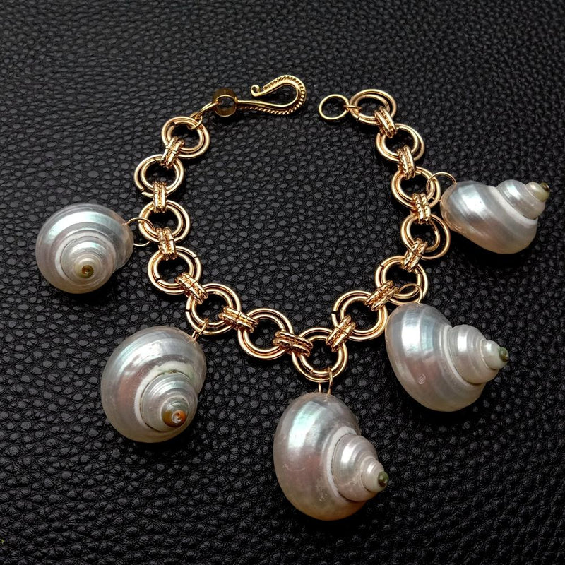 Sterling Silver Seashell Charm Bracelet for Women