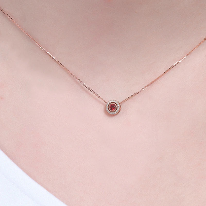 18K Yellow Gold Garnet Diamond Pendant Necklace for Women