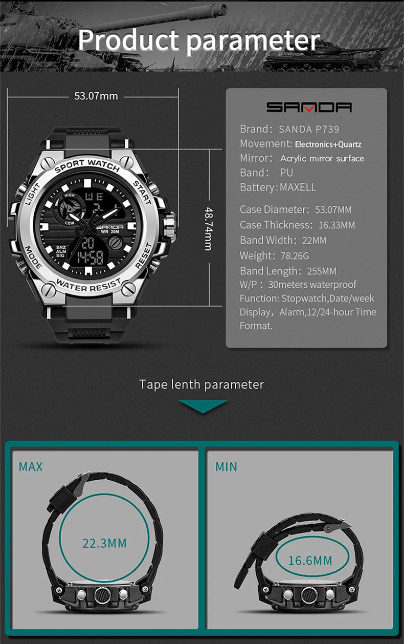 Stainless Steel Fashion Digital Watch with Backlit, Alarm, Stopwatch, and Timer for Men